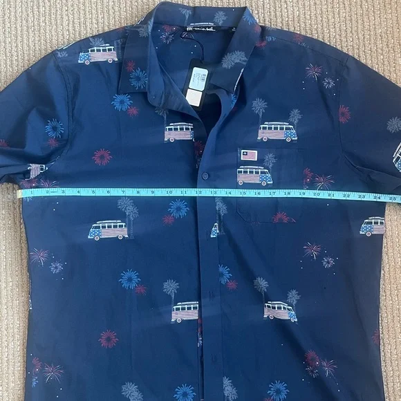 Travis Mathew Men's What Goes Up Button Up Blue American Flag Fireworks Size XL - Picture 11 of 12